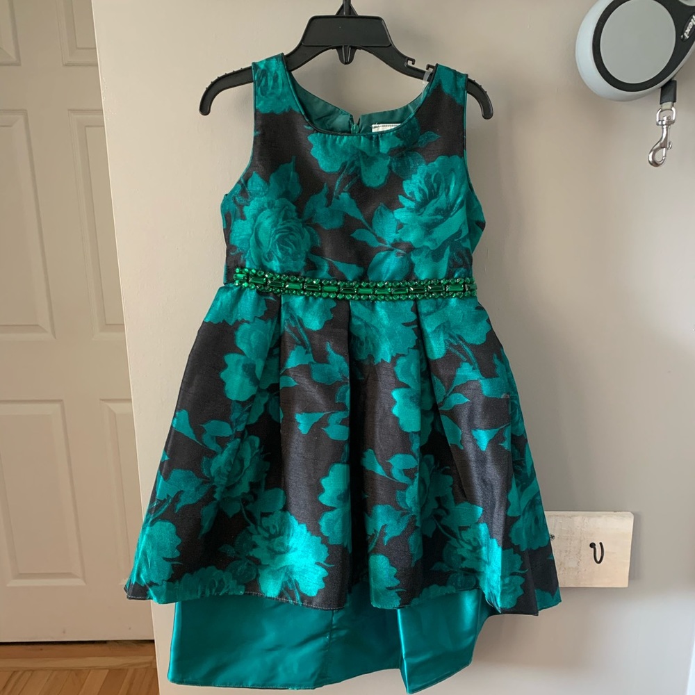 Green floral little girls dress